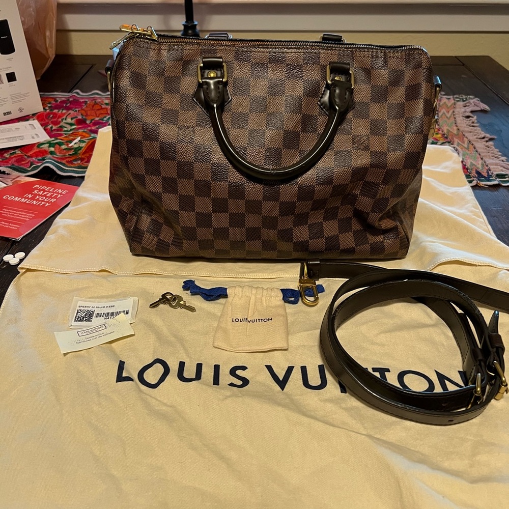Louis Vuitton Speedy 30 Bandouliere Damier Ebene Handbag